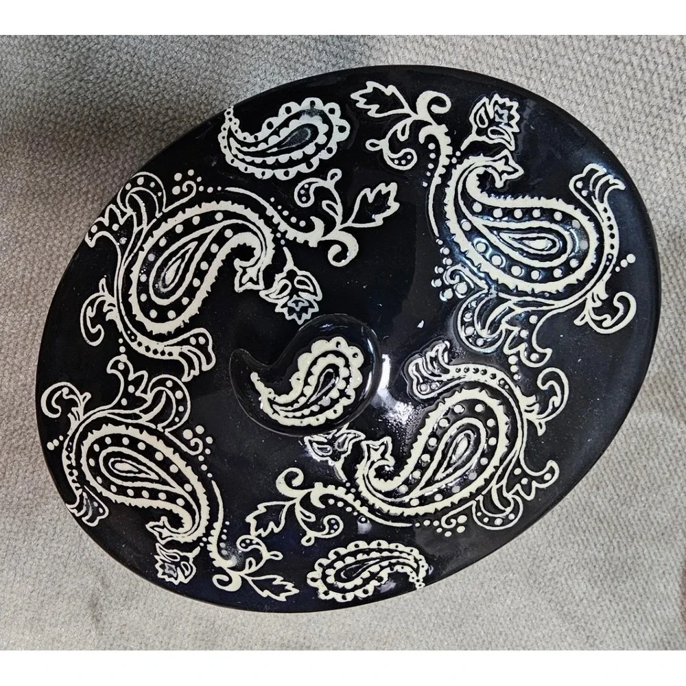 Temp-tations Vintage Paisley Set of 4 Mini Oval Covered Casseroles Black NEW HTF